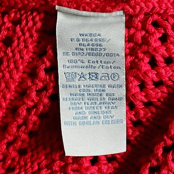 Boden Holiday Red Open-Weave Cardigan — 100% Cotton Button Sweater L - Picture 4 of 7